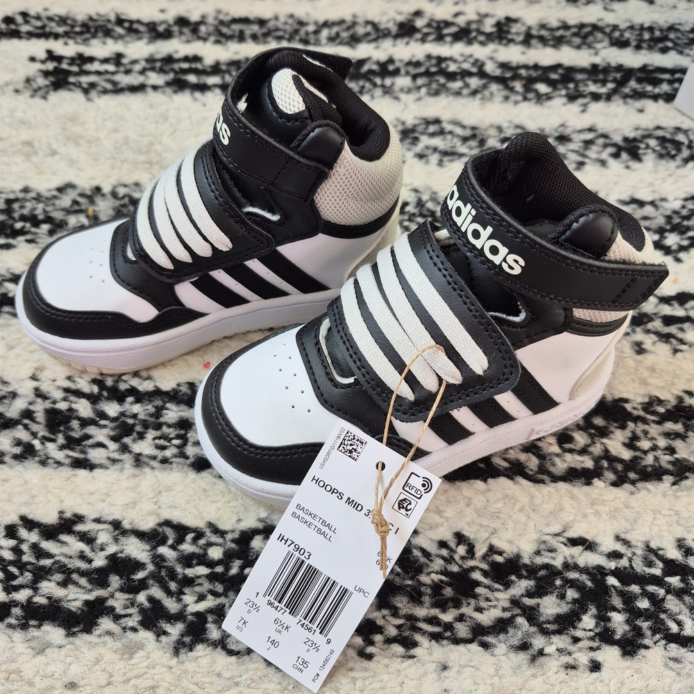 Adidas Toddler 7 Black and White High Top Sneakers
